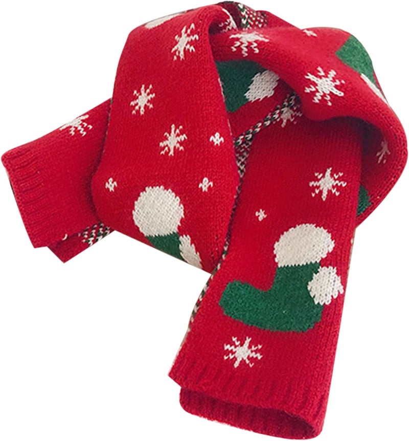 Felite Fnn Kids Christmas Reindeer Snowflake Scarf Fall Winter Warm Knit Scarf - Image 1